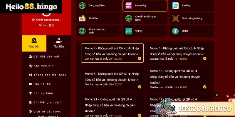 Hướng dẫn chi tiết nạp tiền Hello88 qua ví điện tử cho anh em tham khảo